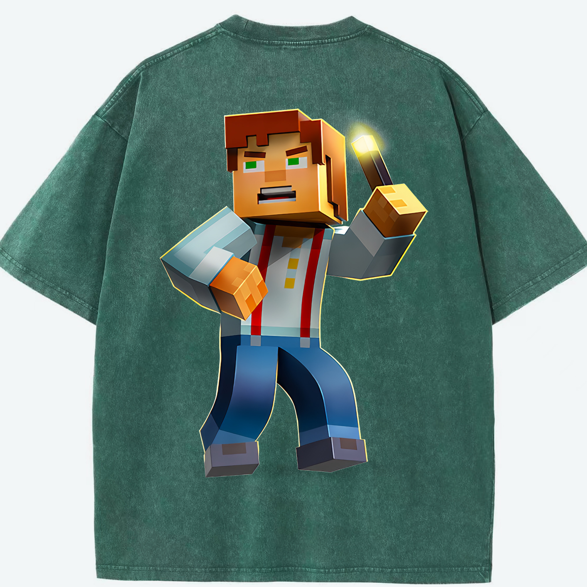 （画像用） マインクラフト ブロックの世界 Minecraft MC Block world 綿100% ヴィンテージ風 半袖Tシャツ（背面プリント）